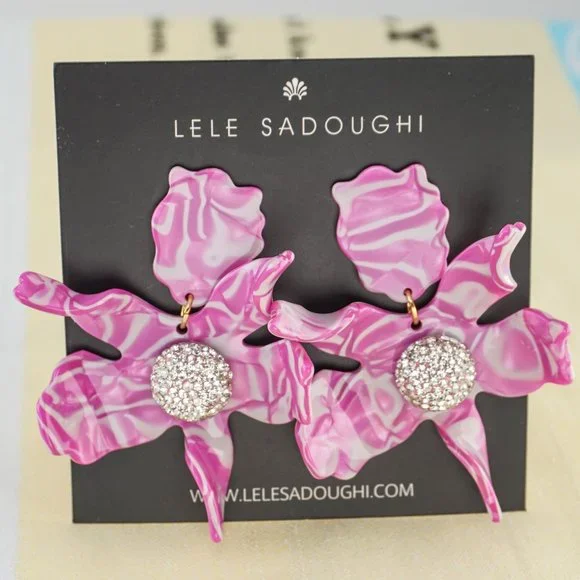 NEW Lele Sadoughi Large Statement Earrings in Magenta 10 Year Anniversary - Picture 4 of 7